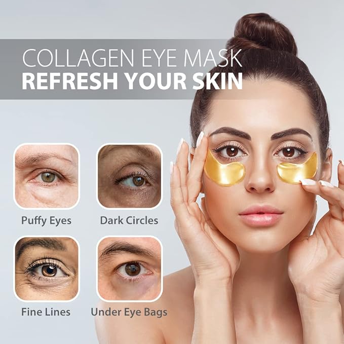 NEWGO Under Eye Mask Patches 20 Pairs Eye Gel Pads, 24K Gold Under Eye Pads Eye Mask Moisturizer Natural Collagen Eye Gels Reduce Wrinkles, Puffy Eyes, Dark Circles, Eye Bags