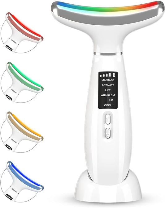 Red-Light-Therapy-for-Face and Neck, Anti-Aging Facial and Neck Massager, Soothing and Relaxing Face Massager Device with 4 Color LED Therapy, Vibration and Thermal Functions for Skin Care (White)