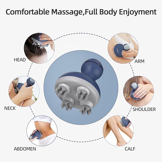 cotsoco Electric Scalp Head Massager, Scalp Hair Massage Waterproof Head Massager with 4 Heads 84 Nodes for Hair Growth and Stress Release Massage Blue