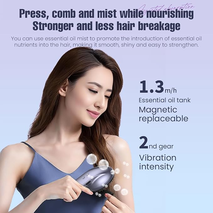 Electric Scalp Massage Comb, Portable Electric Scalp Massager with Essential Oil Atomization, Combines Relaxing Scalp Massage with Hair Nourishment, Helps Relieve Head Tension and Stress (Grey)