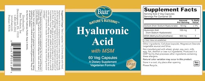 Baar Nature's Blessing Hyaluronic Acid with MSM VCaps