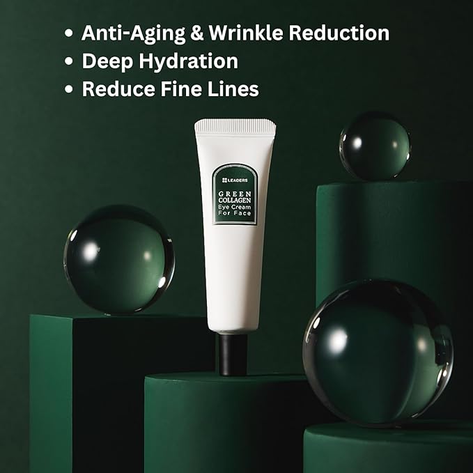 LEADERS Green Collagen Eye Cream for Face – Vegan Anti-Aging Eye Treatment, Reduces Fine Lines & Dark Circles Without Irritation, Improves Skin Elasticity & Hydration, Softens Wrinkles, 30ml