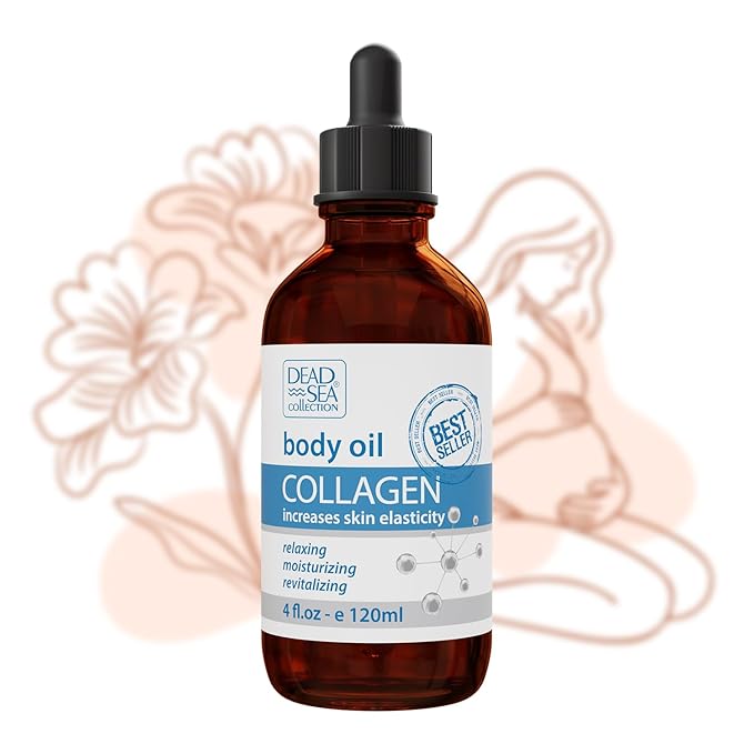 Dead Sea Collection Belly Oil for Pregnant Women - Moisturizing Body Oil with Collagen & Vitamin E - Strengthens Skin and Enhances Elasticity (4 Fl. Oz)
