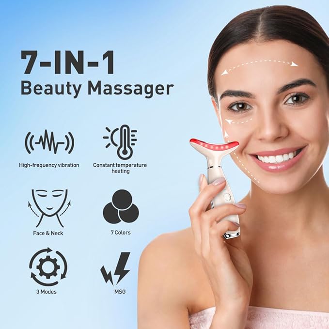 7 Color Facial Massager, 3 Modes Face Sculpting Tool, Vibrating Neck Face Massager with Thermals (Nude)