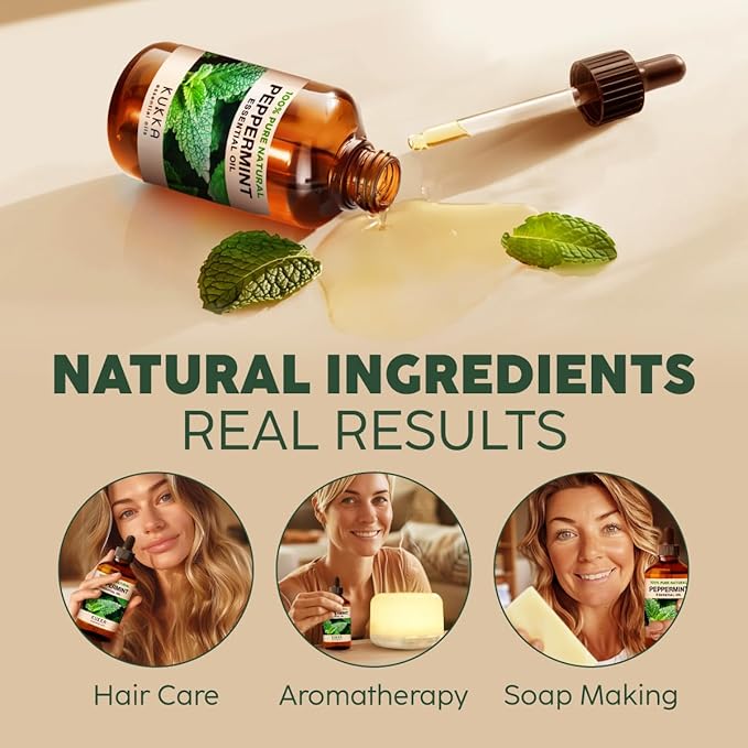 KUKKA essential oils 100% Pure & Natural Peppermint Oil for Skin, Hair, Diffuser, & Soap Making DIY(4 Fl Oz/118 ml)