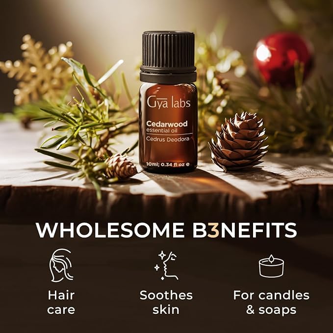 Gya Labs Cedarwood Essential Oil for Hair and Diffuser - 0.34 Fl Oz - 100% Pure Natural Cedarwood Oil for Hair Aromatherapy Skin & Candle Making - Fresh Woodsy Piney Scent