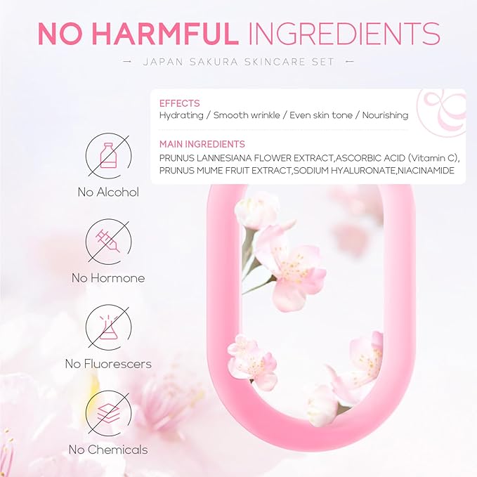 6 Pcs Skin Care Sets JAPAN SAKURA Women Beauty Gift Sets Sakura Skin Care Kit with Cleanser, Toner, Serum, Eye Cream, Lotion, Essence Cream Travel Kit for Women Teen Girls