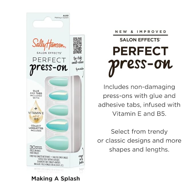 Sally Hansen Instant Cuticle Remover and Salon Effects Press-On Nails Kit with Aloe and Chamomile, 30 Designs