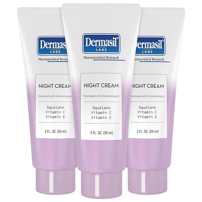 Dermasil Night Cream 3-Pack – Anti-Aging Face Moisturizer with Squalane, Hyaluronic Acid, Vitamin C, and Vitamin E, 2 Oz Ea
