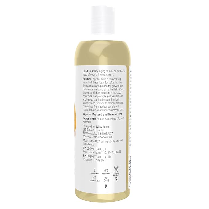 NOW Solutions, Apricot Kernel Oil, Hair Moisturizer, Rejuvenating Skin Oil, Softens Fine Lines, 16-Ounce (Pack of 2)