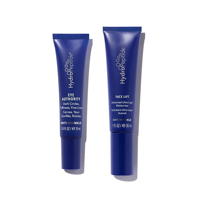 HydroPeptide Eye Authority and Face Lift Advanced Ultra-Light Moisturizer Bundle, (0.5 Ounce and 1 Ounce)