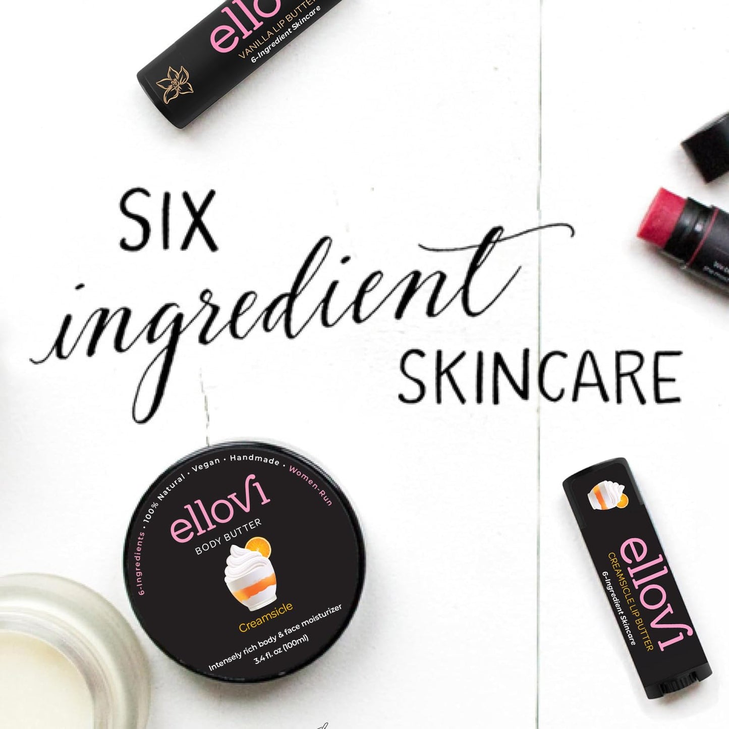 Ellovi Natural Lip Butter Lip Balm - Creamsicle - Pure Enough to Eat - Made With Just 6 Vegan Ingredients - 100% Natural & Organic Moisturizing Lip Care for All Day Hydration (Single)