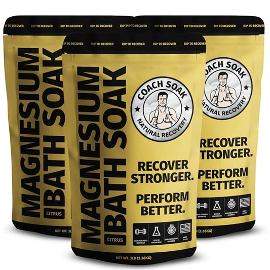 3 Pack Bundle: Coach Soak Recovery Bath Soak, Epsom Salt Bulk, Bath Salts Bulk, 3 Pack Bundle, Total of 9 Pounds (Energizing Citrus)