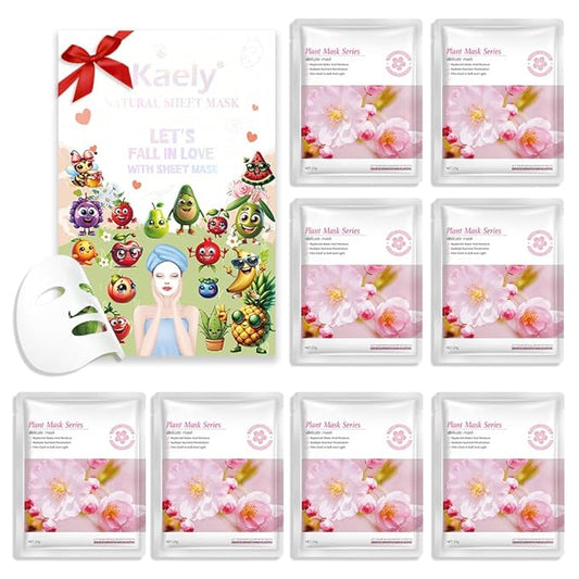 8 Pack Cherry Blossom Face Sheet Mask Skincare,Hydrating Face Mask For Sensitive Skin,Moisturize,Soothing,Nourish for All Skin Types,Natural Spa Party Facial Mask Skincare Set for Women Men Girls