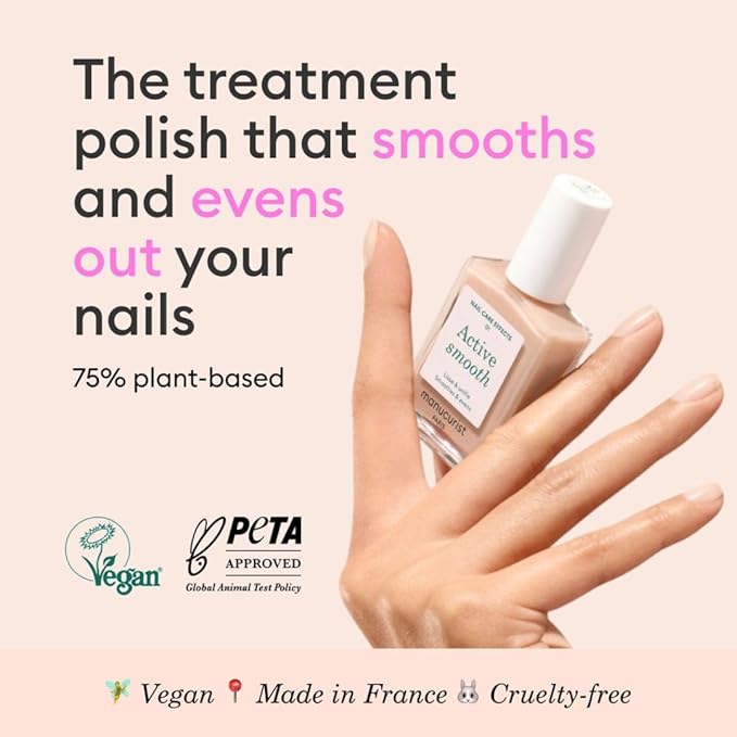 Manucurist Active Smooth 01 Nail Concealer Polish & Care - 2 in 1 Nude Nail Polish : Nail Strengthener and Growth - No Lamp - Nail Concealer - Ridge Filler for Nails - Beige Finish