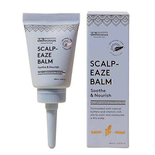 Delhicious Dry Itchy Scalp Treatment Moisturizer Balm - Amla Hair Oil, Shea Butter & Mango Butter - Scalp-Eaze - Psoriasis Scalp Treatment, Dry Scalp Serum - SLS Free, Natural, Vegan, Ayurveda - 65ml
