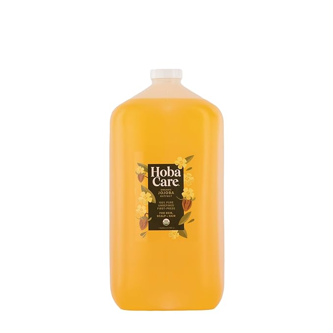 HobaCare 100% Pure, Unrefined Organic Jojoba Oil for Skin & Nails - Moisturizing Body Oil & Face Moisturizer for Dry Skin - Natural Treatment for Hair & Beard Care (128 fl oz)