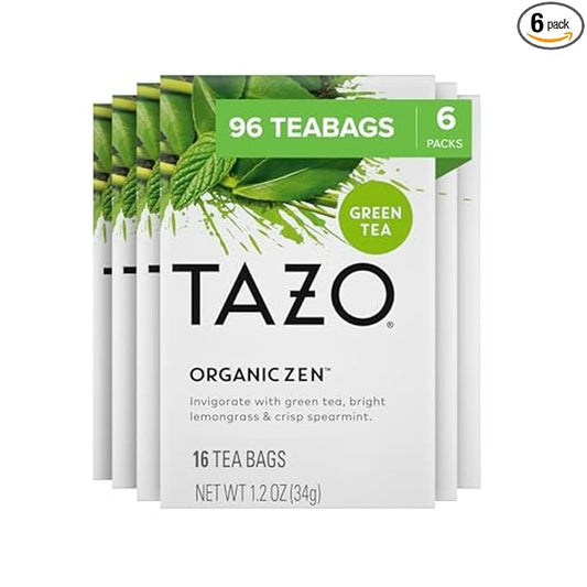 TAZO Organic Zen Green Tea, Green Tea Zen for Health and Wellness, 96 Total Tea Bags (16ct - Pack of 6)