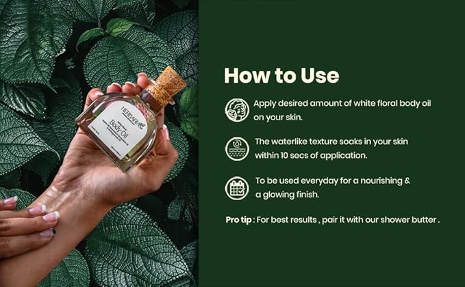 HERBARIA Body Oil - White Floral (3.38 fl oz) | Luxurious Body Oil - ALL SEASON | 100% Vegan Enriched With Grapeseed Oil, Pomegranate Oil, Avocado Oil, Argan Oil, Baobab Oil | 100% Sustainable
