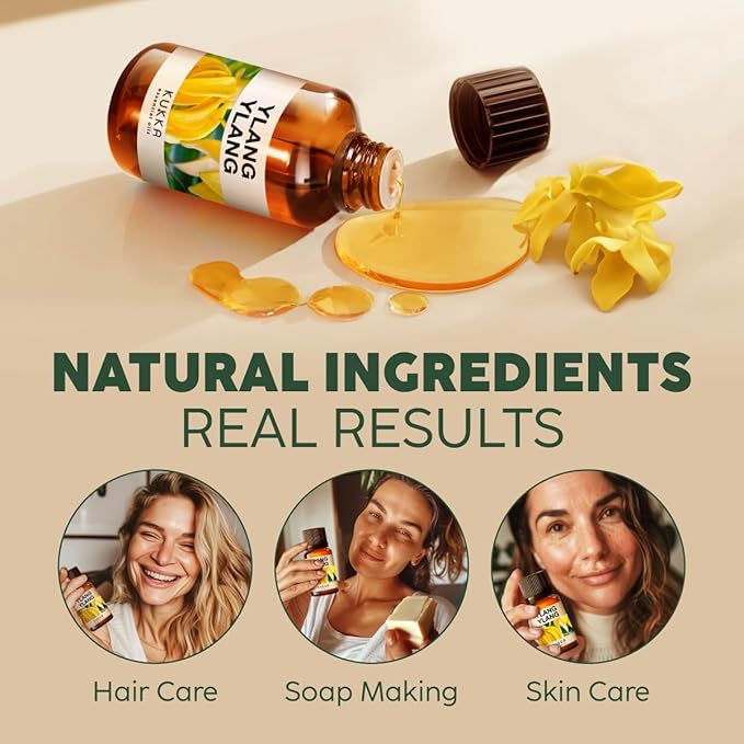 Kukka Ylang-Ylang Essential Oil for Skin Hair & Diffuser - 0.34 Fl Oz - 100% Pure Natural, Floral Scent, for Aromatherapy,Bath Bomb & Soap Making Scent DIY