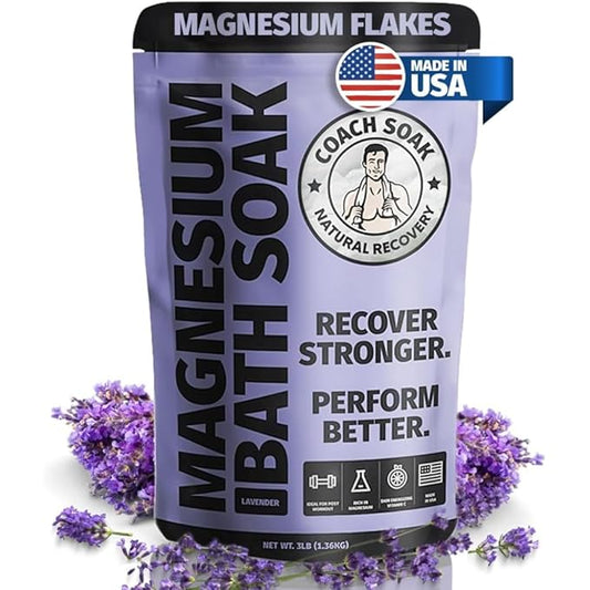 Coach Soak Recovery Bath Soak - Faster Absorption Than Epsom Salt for Pain - Rejuvenating Magnesium Flakes with 21 Minerals, Essential Oils & Bath Salts, 3lbs (Calming Lavender)