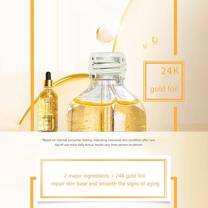 BLUE LOVE 3PC 24K Gold Foil Hyaluronic Acid Serum for Women & Men - Anti-Aging Essence for Deep Moisturization and Dark Spot Reduction - Radiant Skin Care Solution