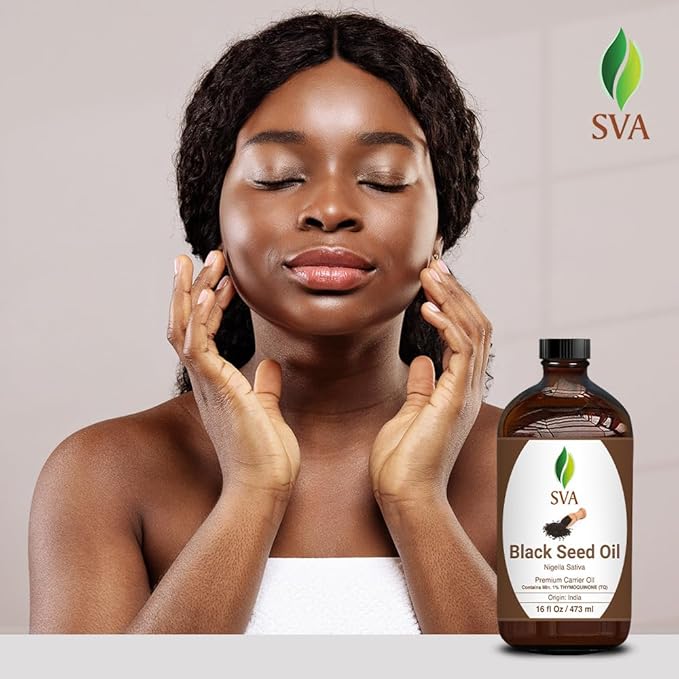 SVA Black Seed Oil - 16 Fl Oz – 100% Natural Cold Pressed Black Seed Oil - for Face, Skin Care, Hair Care, Scalp Massage & Body Massage – Carrier Oil