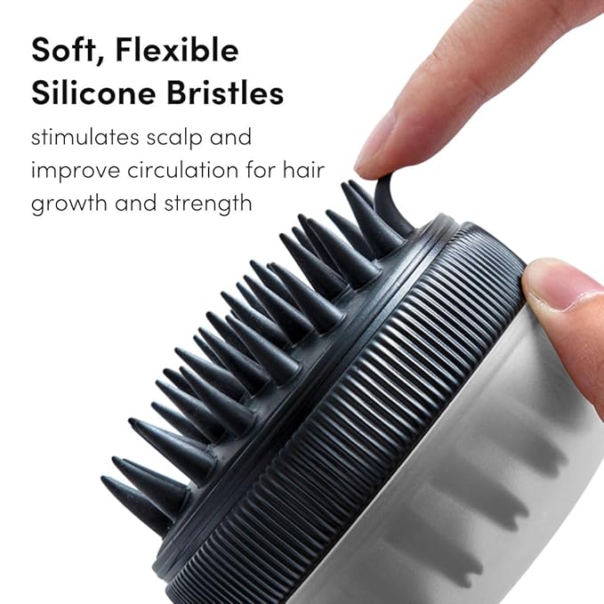 Fancii Hair Scalp Massager, Shampoo Brush for Wet & Dry Hair, Scalp Scrubber Exfoliator for Dandruff Removal & Hair Growth. Shower Head Brush for All Hair Types, Soft Silicone (Black)