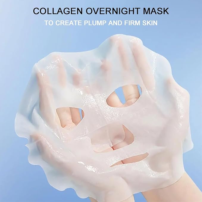Deep Collagen Overnight Face Mask - Tea Tree CICA Hydrating Overnight Hydrogel Mask, Collagen Overnight Mask Anti Wrinkle Lifting, Collagen Face Mask Improve Elasticity, Firming (Blue)