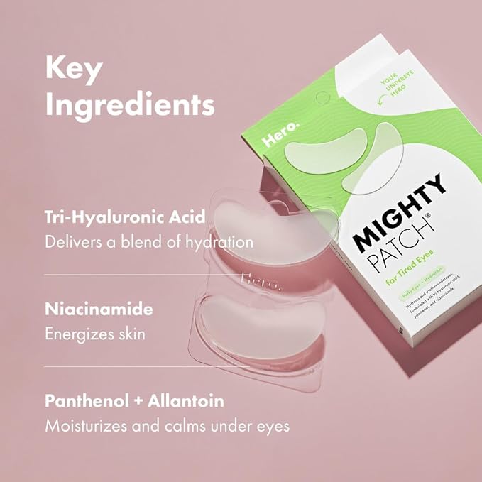HERO COSMETICS Mighty Patch™ for Tired Eyes Patches - Soothing Hydrogel Patches - Awakens and Visibly De-puffs Undereyes with Multiple Applications (6 Count)