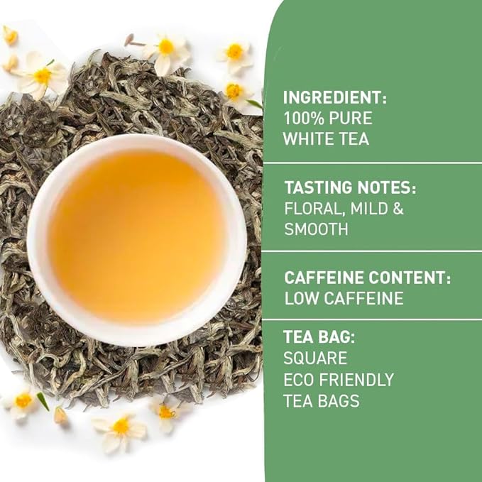 HANDPICK, Organic White Tea - 100 Tea Bags | USDA Organic, 100% Pure White Tea | Mild & Smooth | Packed in Eco-friendly Tea Bags