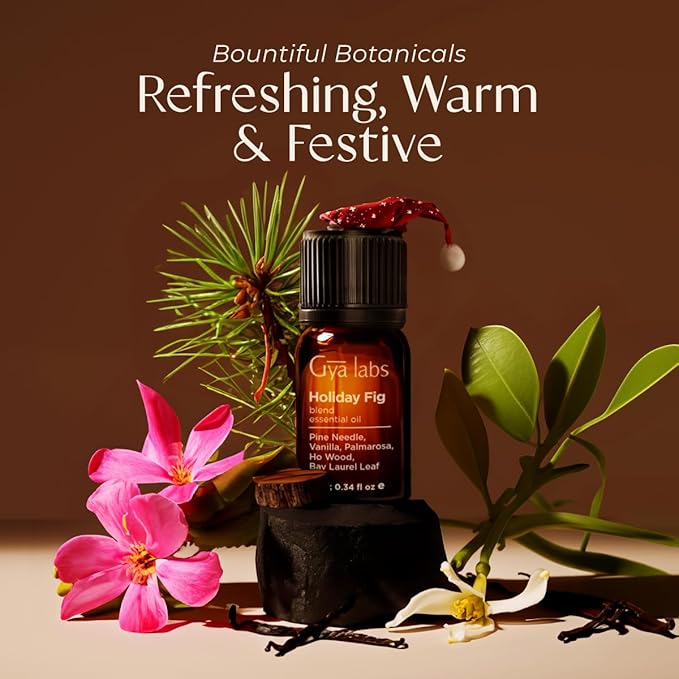 Gya Labs Holiday Fig Essential Oil Blend for Diffuser - Holiday Essential Oils for Skin - 100% Pure Natural Blend of Pine Needle, Palmarosa, Ho Wood, Bay Laurel Leaf & Vanilla (0.34 Fl Oz)