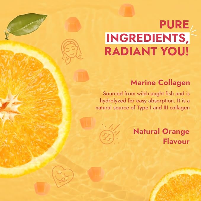 SkinnyMint Collagen Gummies Supplement for Healthy Skin, Nails & Hair Support, Gluten Free Collagen Chewable Gummies for Men & Women, Natural Orange Flavor -60 Count(180G)- 1 Month Supply