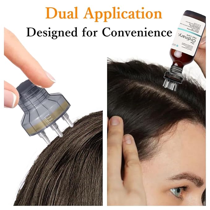 Gray Dual Application Scalp Hair Oil Comb - Hair Care Scalp Scrubber with Massage Balls Scalp Treatment Applicator Bottle for Essential Oil