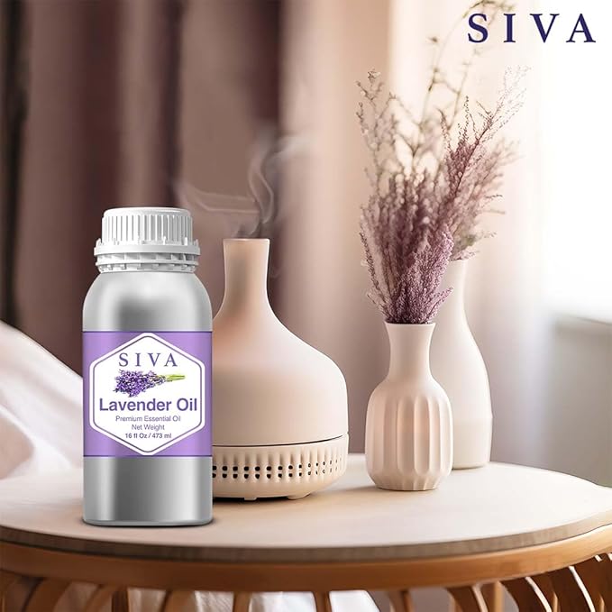 Siva Lavender Essential Oil – 16 Fl Oz – 100% Natural Lavender Oil - for Diffuser, Hair Care, Face, Skin Care, Aromatherapy, Scalp and Body Massage, Soap and Candle Making