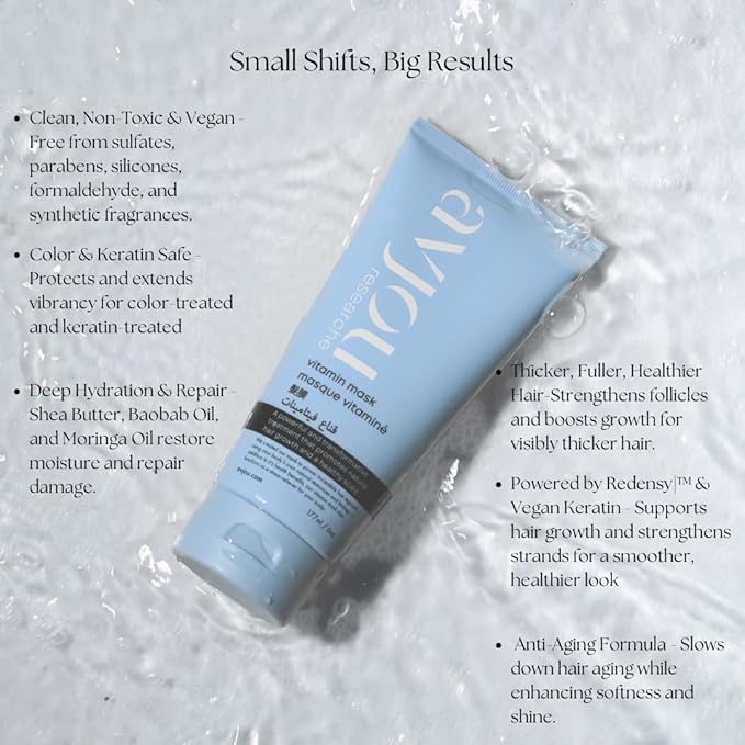 Vitamin Mask - Promotes Natural Hair Growth, Vegan, Anti-Aging, Color & Keratin Safe, Hydrates & Strengthens with Redensyl, Designed for All Hair Types, 6 oz