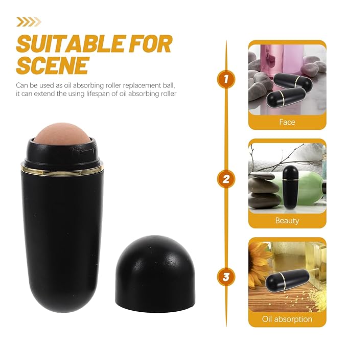 4PCS Volcanic Stone Ball Facial Oil Absorbing Roller, Mini Oil Control Tool for Daily Use, Smooth and Wear-Resistant, Beige, 3.14 * 1.18 * 0.78inch