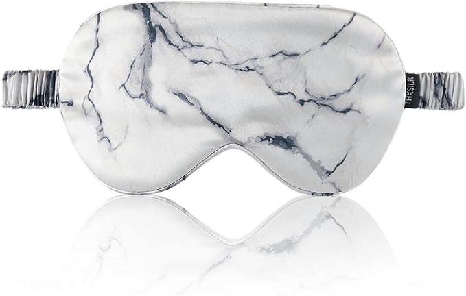 THXSILK Sleep Mask 100% 19 Momme Pure Mulberry Silk Super Smooth Cooling Decorative Sleep Eye Mask Blackout Eye Cover with Wide Head Strap, Marble-Grey