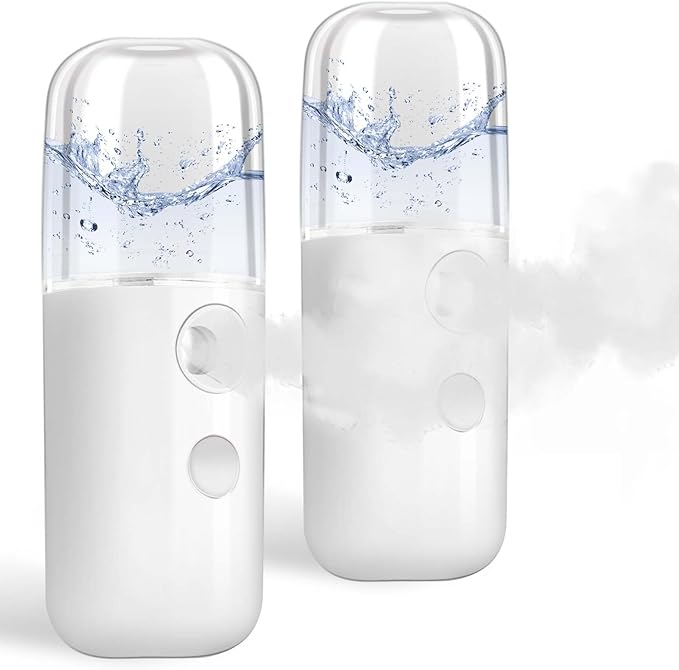 GIVERARE 2 Pack Nano Facial Steamer, Handy Mini Mister, USB Rechargeable Mist Sprayer, 30ml Visual Water Tank Moisturizing&Hydrating for Face, Skin Care, Eyelash Extensionss-White