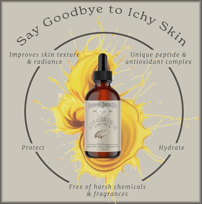 Natural Born Oils Australian Emu Oil, 4oz, Organic, Fully Refined, High in Omega-3 & 6, Perfect for Skin Nourishment, Hair Revitalization