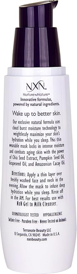 NXN Beauty Sleep Invisible Overnight Moisturizer Super Hydrating Face Mask Natural Anti-Aging Formula for Dry/Sensitive Skin, 1 Fl Oz…
