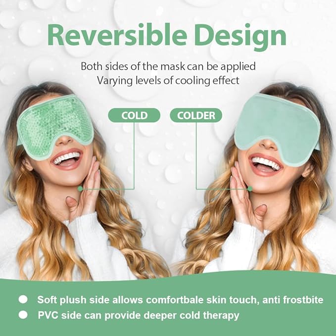 NEWGO Cooling Eye Mask for Puffy Eyes, Cold Eye Mask Eye Ice Pack for After Eyes Surgery, Tension Stress Relief, Itchy Eyes, Headaches, Dark Circles - Green 2 Pack