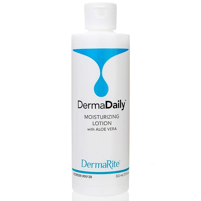 DermaRite DermaDaily Moisturizing Lotion for Hand and Body - Daily Use Skin Moisturizer with Aloe Vera, Non-Greasy Formula - 7.5 oz. Bottle, 1 Count