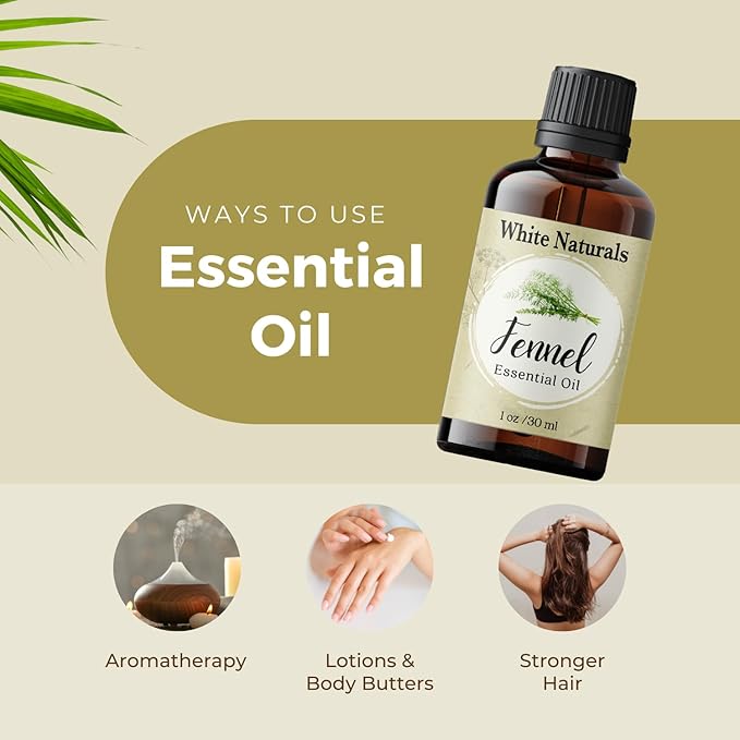 Organic Fennel Essential Oil for Digestion, Sweet Fennel Seed Oil for Congestion Relief & Uplift Mood, 100% Pure, Undiluted, Therapeutic Grade for Aromatherapy, Glowing Skin, Strengthened Hair 1oz