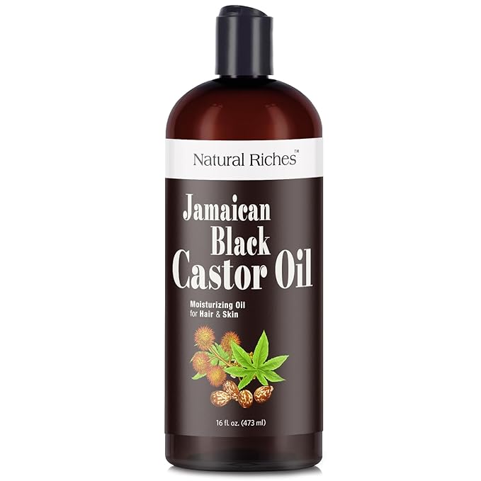 Natural Riches Jamaican Black Castor Oil Pure Organic Cold Pressed for Hair Growth Skin Care for Dry Skin Conditioning Eyebrows Eyelashes Scalp and Nail Moisturizes & Repairs 16fl.oz.