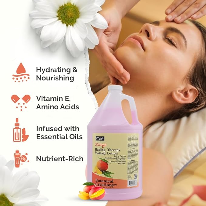 PRONAIL - Healing Therapy Massage Lotion - Professional Pedicure, Body and Hot Oil Manicure, Infused with Natural Oils, Vitamins, Panthenol and Amino Acids (Mango, 1 Gallon)
