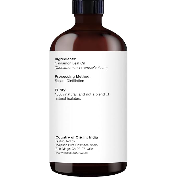 Majestic Pure Cinnamon Essential Oil | 100% Pure and Natural Cinnamon Oil | Premium Grade Essential Oils for Hair Care, Home Diffusers, Skin, Aromatherapy, Massage and Humidifiers | 4 Fl Oz