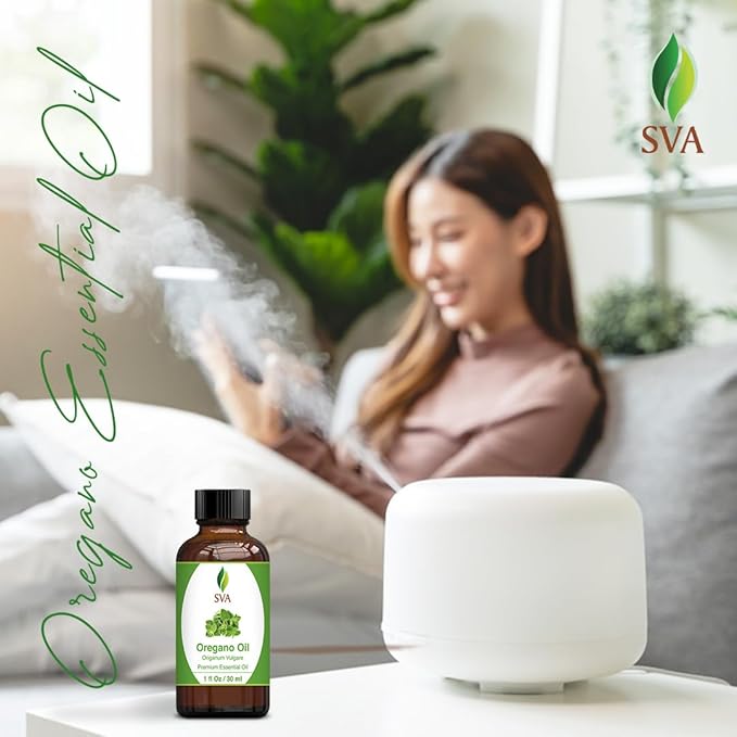 SVA Oregano Essential Oil – 1 Fl Oz – 100% Natural Oregano Oil - for Diffuser, Hair Care, Face, Skin Care, Aromatherapy, Scalp and Body Massage, Soap and Candle Making – with Dropper