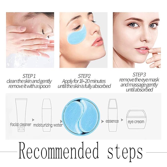 Under Eye Patches,30 pairs Hyaluronic Acid Anti-Aging Under Eye Mask, Collagen Under Eye Gel Pads for Dark Circles, Wrinkles, Fine Line, Puffiness (Blue)