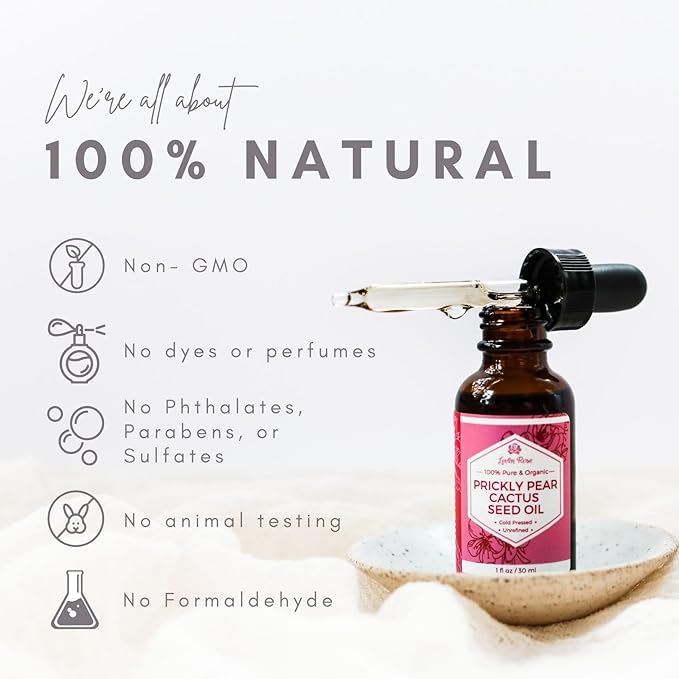 Leven Rose Prickly Pear Seed Oil (Barbary Fig) 100% Pure Organic Prickly Pear Oil, Extra Virgin, Cold Pressed, All Natural Face, Dry Skin & Body Moisturizer and Hair Treatment 1 oz